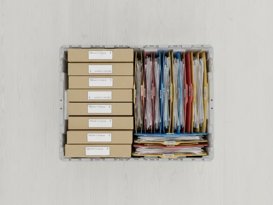 A crate packed with document files